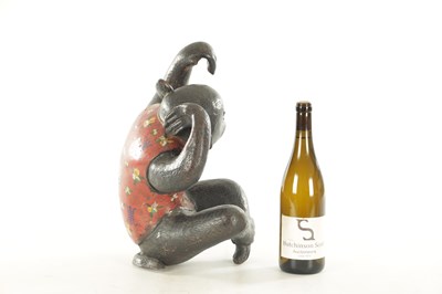 Lot 185 - A 19TH CENTURY CHINESE BRONZE AND CLOISONNE SCULPTURE OF A MONKEY