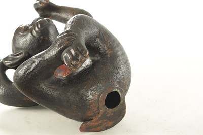 Lot 185 - A 19TH CENTURY CHINESE BRONZE AND CLOISONNE SCULPTURE OF A MONKEY