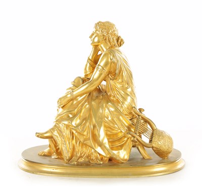 Lot 208 - PIERRE ALEXANDRE SCHOENEWERK (1820-1885). A 19TH CENTURY GILT BRONZE SCULPTURE OF A CLASSICAL SEATED LADY