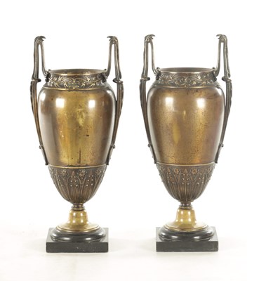 Lot 650 - A PAIR OF FRENCH ART NOUVEAU STYLE BRONZE VASES