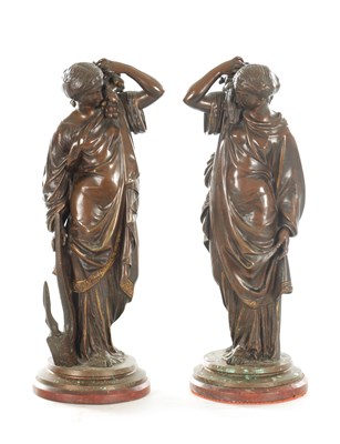 Lot 832 - ETIENNE HENRI DUMAIGE (1830-1888). A PAIR OF 19TH CENTURY FIGURAL BRONZES