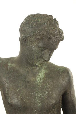 Lot 725 - A LARGE GREEN PATINATED FIGURAL BRONZE DEPICTING MARATHON BOY