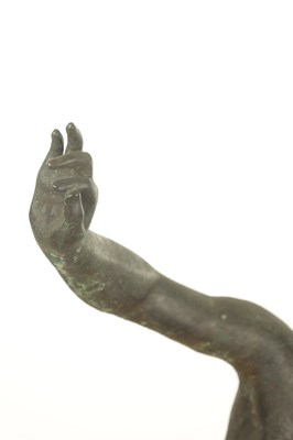 Lot 725 - A LARGE GREEN PATINATED FIGURAL BRONZE DEPICTING MARATHON BOY