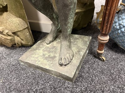 Lot 725 - A LARGE GREEN PATINATED FIGURAL BRONZE DEPICTING MARATHON BOY