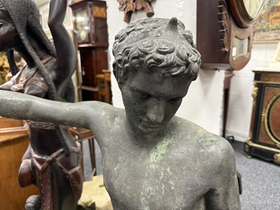 Lot 725 - A LARGE GREEN PATINATED FIGURAL BRONZE DEPICTING MARATHON BOY