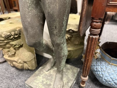 Lot 725 - A LARGE GREEN PATINATED FIGURAL BRONZE DEPICTING MARATHON BOY