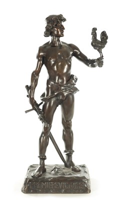 Lot 678 - MARCEL DEBÜT (1865-1933). A LATE 19TH/EARLY 20TH CENTURY FIGURAL BRONZE TITLED “PREMIERE VICTOIRE”