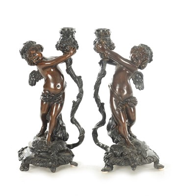 Lot 792 - A PAIR OF LATE 19TH CENTURY FIGURAL BRONZE CANDLESTICKS