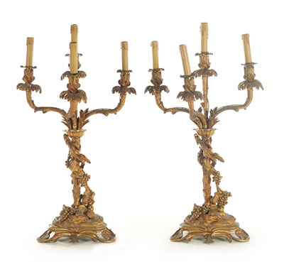 Lot 782 - A GOOD PAIR OF 19TH CENTURY FRENCH GILT BRONZE FOUR BRANCH CANDELABRA