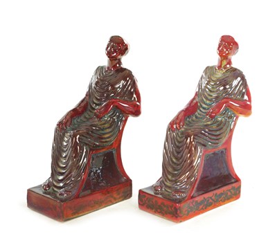 Lot 81 - A RARE PAIR OF PILKINGTON ROYAL LANCASTRIAN LUSTRE FLAMBE GLAZE BOOK ENDS