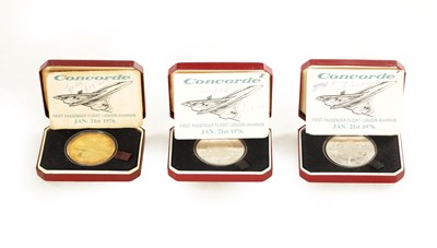 Lot 274 - A SET OF THREE 1976 CONCORD FIRST FLIGHT MEDALLIONS