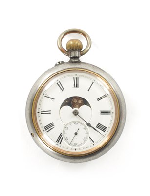 Lot 333 - A LATE 19TH CENTURY MOONPHASE POCKET WATCH WITH CALENDAR DIAL ON REVERSE