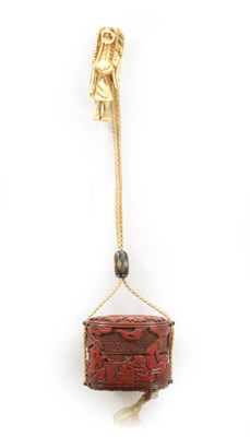 Lot 230 - A JAPANESE MEIJI PERIOD CINNABAR LACQUERED INRO