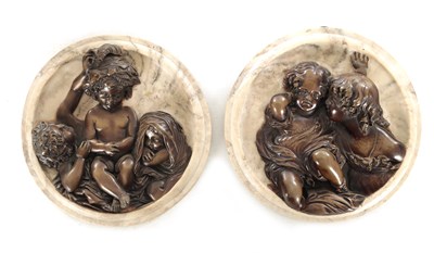 Lot 758 - A PAIR OF LATE 19TH CENTURY FRENCH BRONZE AND MARBLE HANGING PLAQUES