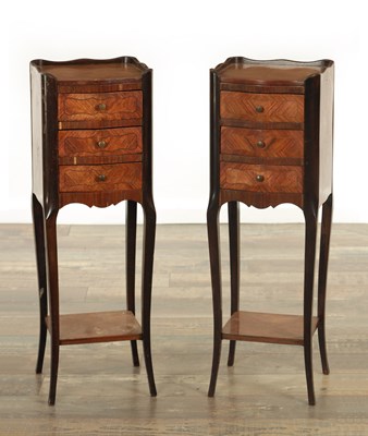 Lot 1305 - A PAIR OF 19TH CENTURY LOUIS XVI STYLE SERPENTINE SHAPED KINGWOOD BEDSIDE CABINETS