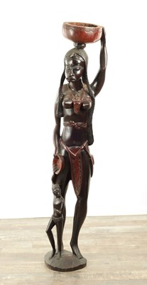 Lot 1204 - A LARGE AFRICAN HARDWOOD SCULPTURE OF FEMALE WITH A CHILD