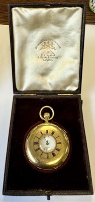 Lot 355 - DENT, ROYAL EXCHANGE, LONDON. A FINE 18CT GOLD HALF HUNTER QUARTER REPEATING POCKET WATCH