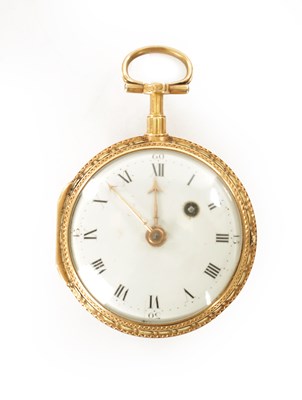 Lot 328 - AN EARLY 19TH CENTURY 18CT TWO-TONE GOLD AND ENAMEL VERGE POCKET WATCH