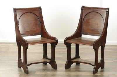 Lot 1312 - A PAIR OF 19TH CENTURY MAHOGANY HALL CHAIRS