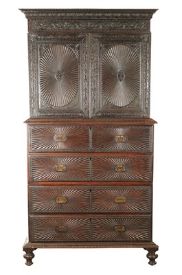 Lot 113 - AN EARLY 19TH CENTURY ANGLO INDIAN HARDWOOD SECRETAIRE CABINET ON CHEST