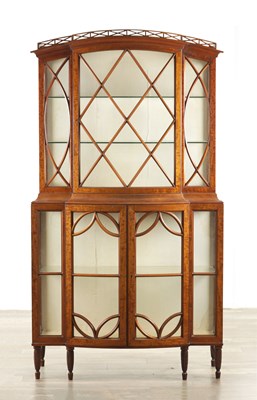 Lot 1382 - MAPLE & CO. A FINE FIDDLE BACK SATINWOOD BOW-FRONTED DISPLAY CABINET