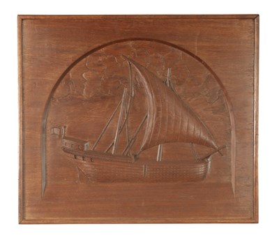 Lot 1166 - AN ARTS AND CRAFTS CARVED WALNUT HANGING PANEL