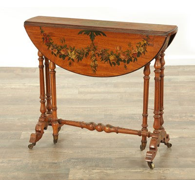 Lot 1267 - A 19TH CENTURY PAINTED SATINWOOD SUTHERLAND TABLE