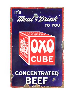 Lot 855 - A VINTAGE ENAMEL ADVERTISING SHOP SIGN FOR OXO CUBES