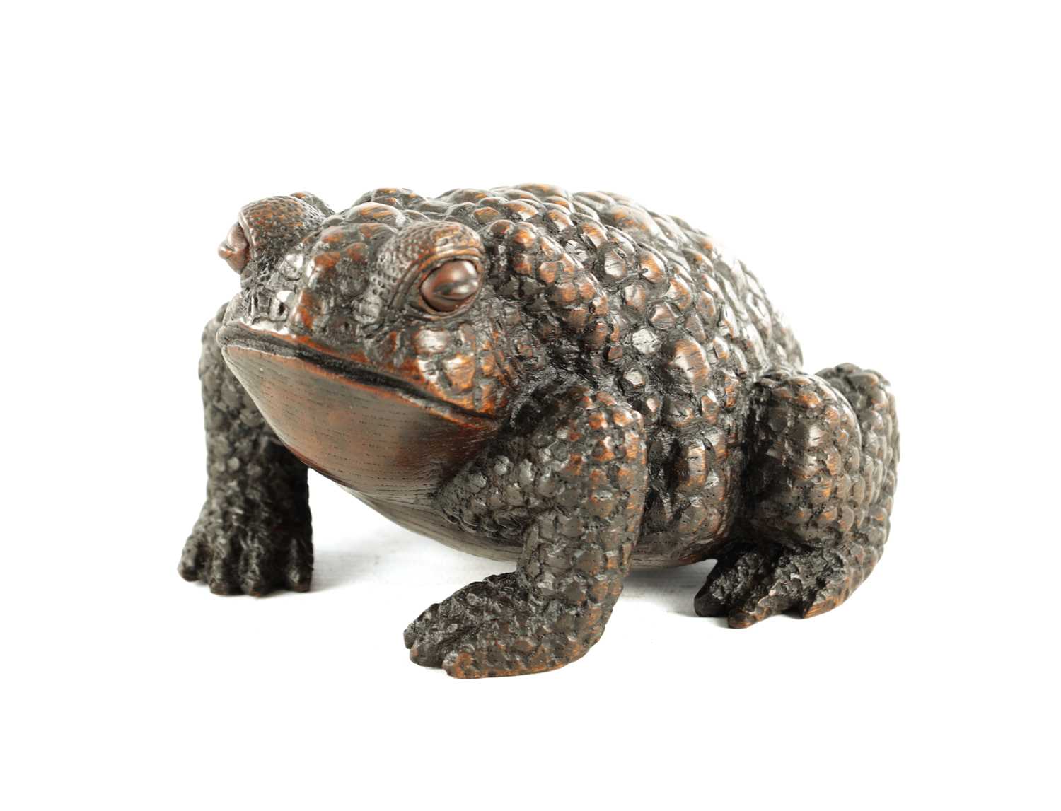 Lot 194 - A JAPANESE MEIJI PERIOD CARVED WOOD OKIMONO OF A TOAD