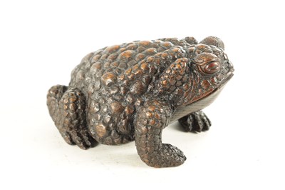 Lot 194 - A JAPANESE MEIJI PERIOD CARVED WOOD OKIMONO OF A TOAD