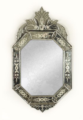 Lot 1298 - A 19TH CENTURY VENITIAN ETCHED GLASS HANGING MIRROR