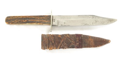 Lot 581 - A 19TH CENTURY HORN HANDLED STEEL BOWIE KNIFE STAMPED H G LONG & CO, SHEFFIELD