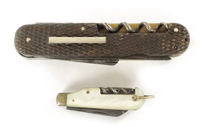 Lot 516 - A 19TH CENTURY CHEQUERED HORN HANDLE MULTIBLADE POCKET KNIFE STAMPED LORBERG