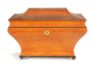 Lot 1208 - AN UNUSUAL 19TH CENTURY CONTINENTAL SATINWOOD OGEE SEWING BOX