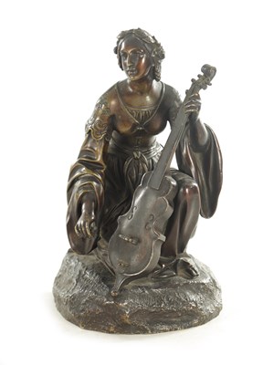 Lot 846 - T. GECHTER. A 19TH CENTURY BRONZE SCULPTURE OF THE SAINT CECILE