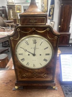 Lot 1130 - W. HADDACK, BATH. A REGENCY BRASS INLAID FIGURED MAHOGANY QUARTER STRIKING EIGHT-DAY BRACKET CLOCK
