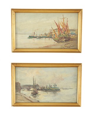 Lot 939 - THEO HYSLOP (1856-1933). A PAIR OF OILS ON BOARD HARBOUR AND COASTAL SCENES