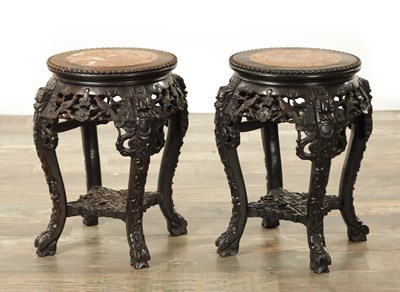 Lot 121 - A PAIR OF 19TH CENTURY CHINESE HARDWOOD JARDINIERE STANDS