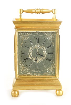 Lot 1100 - A 19TH CENTURY ENGLISH BRASS FUSEE CARRIAGE CLOCK