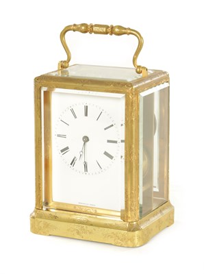 Lot 1098 - A MID 19TH CENTURY FRENCH ENGRAVED BRASS STRIKING CARRIAGE CLOCK SIGNED MARCHAND PARIS