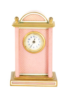 Lot 1129 - A LATE 19TH CENTURY FRENCH GILT BRASS AND GUILLOCHE ENAMEL BOUDOIR CLOCK