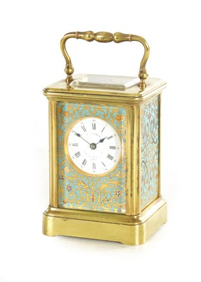 Lot 1127 - A LATE 19TH CENTURY FRENCH BRASS AND CHAMPLEVE ENAMEL SMALL CARRIAGE CLOCK