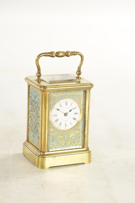 Lot 1127 - A LATE 19TH CENTURY FRENCH BRASS AND CHAMPLEVE ENAMEL SMALL CARRIAGE CLOCK