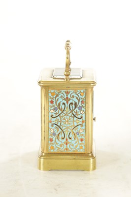 Lot 1127 - A LATE 19TH CENTURY FRENCH BRASS AND CHAMPLEVE ENAMEL SMALL CARRIAGE CLOCK