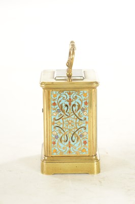 Lot 1127 - A LATE 19TH CENTURY FRENCH BRASS AND CHAMPLEVE ENAMEL SMALL CARRIAGE CLOCK