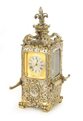 Lot 1104 - AN UNUSUAL 19TH CENTURY FRENCH SILVERED AND CAST BRASS SEDAN CARRIAGE CLOCK REPEATER