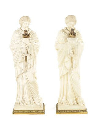 Lot 633 - A PAIR OF 19TH CENTURY WHITE MARBLE AND ORMOLU MOUNTED FIGURAL SCULPTURES