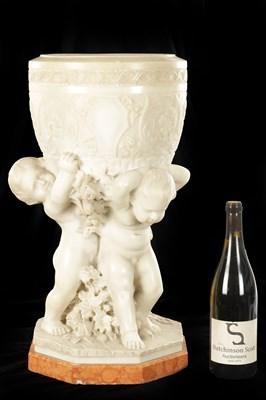 Lot 657 - AN IMPRESSIVE PAIR OF ART DECO ITALIAN CARRERA MARBLE URNS