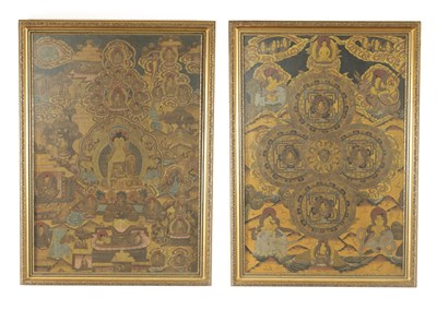 Lot 116 - A PAIR OF 19TH CENTURY POLYCHROME FABRIC TIBETAN THANGKA