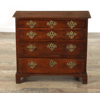 Lot 1292 - A GEORGE II UNUSUALLY SMALL OAK CHEST OF FOUR GRADUATED DRAWERS